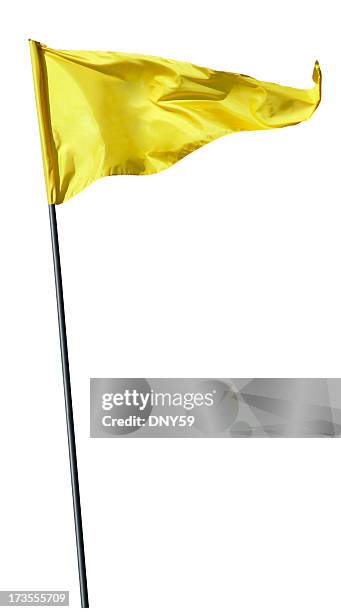 gelbe flagge auf flagge pole-blowing in wind - flagpole stock-fotos und bilder