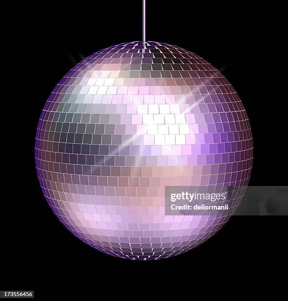espelhado grande bola de discoteca com fundo preto - globo espelhado imagens e fotografias de stock