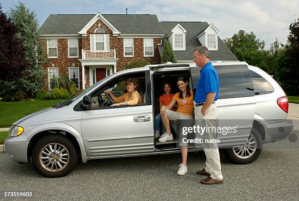 family- coming and going - mini van driving stock pictures, royalty-free photos & images