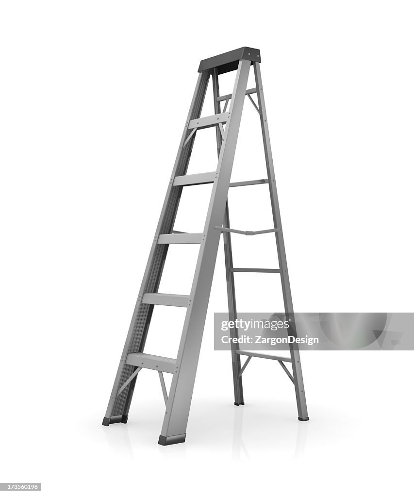 Gray ladder on a white background