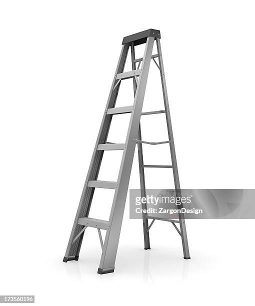 gray ladder on a white background - step stool stock pictures, royalty-free photos & images