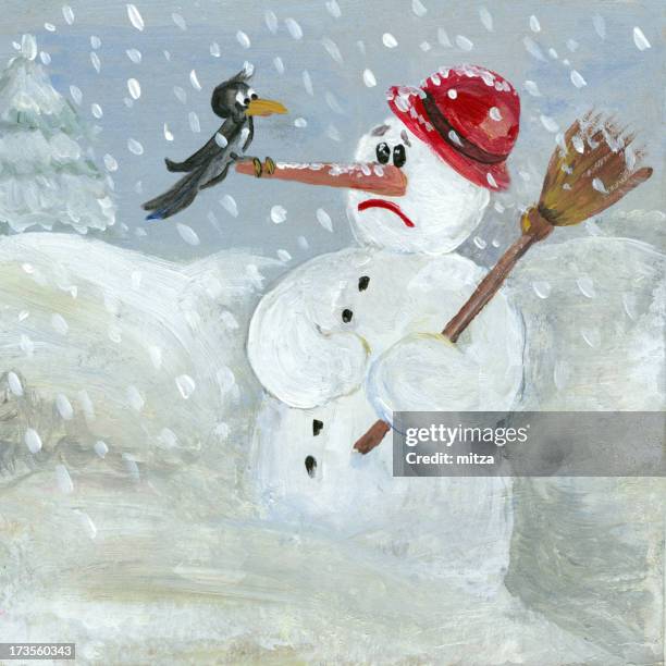 snowman and crow - teasing stock illustrations