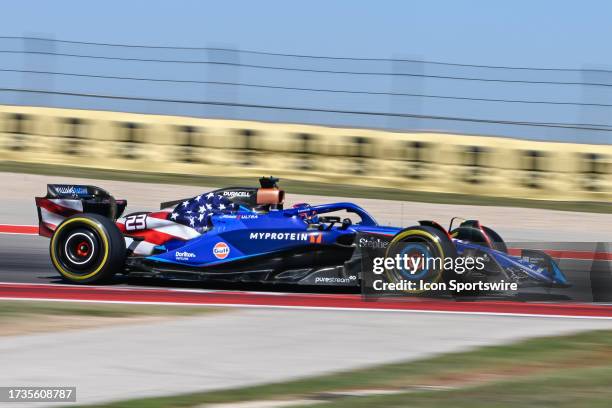 Williams Racing driver Alexander Albon of Thailand makes his way to turn 6 during the first practice session of the Formula 1 Lenovo United States...