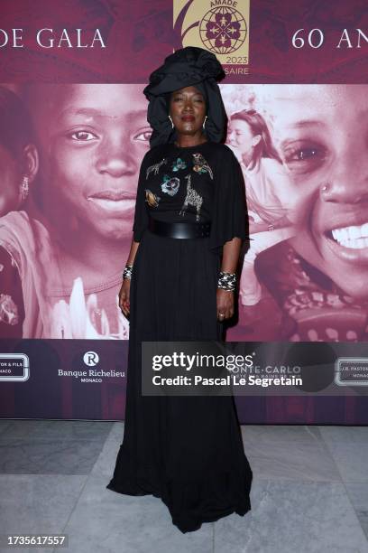 Khadja Nin attends the 60th AMADE Anniversary Dinner at Monte Carlo Opera Garnier on October 14, 2023 in Monaco, Monaco.