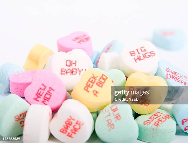 candy with baby message - candy heart stock pictures, royalty-free photos & images