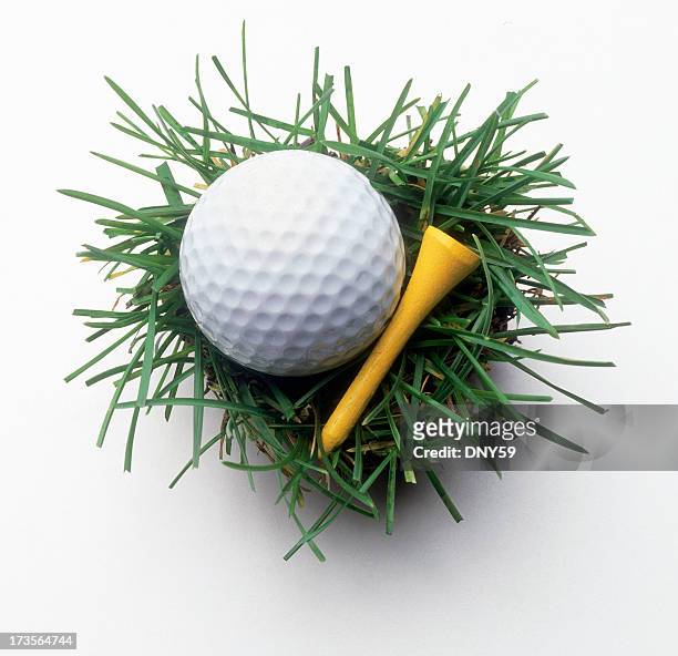 golf ball & en t sobre hierba - tee sports equipment fotografías e imágenes de stock
