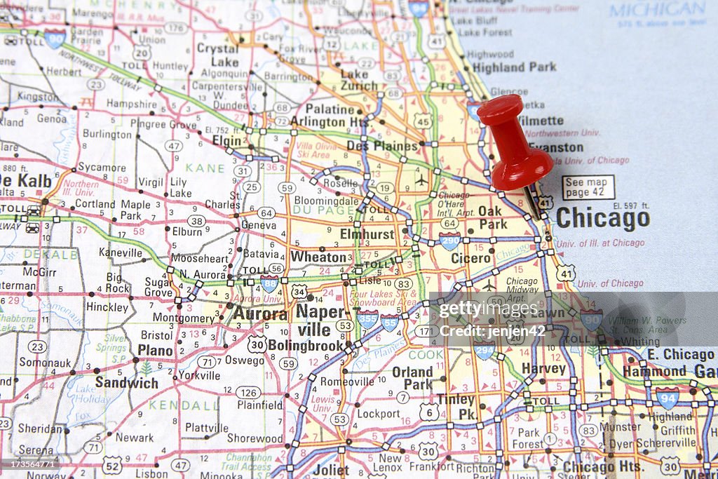 Mapa com os pinos em Chicago