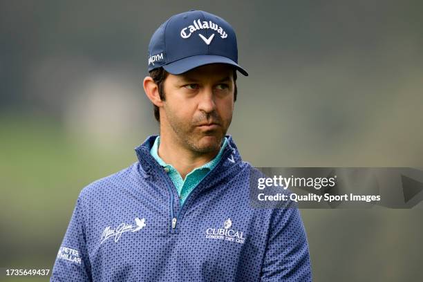 Jorge Campillo of Spain looks on the 01st hole on Day Three of the acciona Open de Espana presented by Madrid at Club de Campo Villa de Madrid on...