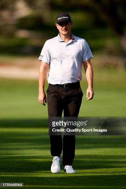 Justin Rose of England walks on the 01st hole on Day Three of the acciona Open de Espana presented by Madrid at Club de Campo Villa de Madrid on...