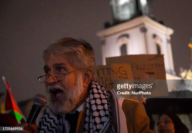 The Palestinian ambassador to Poland, Mahmoud Khalifa is seen during a rally in Warsaw, Poland on 20 October, 2023. Israel has set off a full...