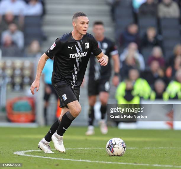 James Cheste of Barrow AFC in action during the Sky Bet League Two match between Milton Keynes Dons and Barrow AFC at Stadium MK on October 14, 2023...