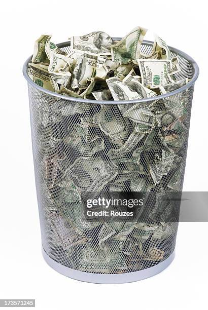 trashed american dollars - dustbin stock pictures, royalty-free photos & images