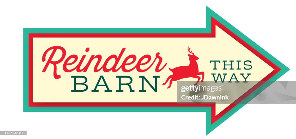 Reindeer barn label directional sign design with for Christmas and Holiday on white background