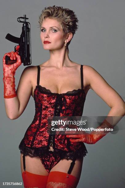 British actress and singer Fiona Fullerton during a photo-call promoting her role as Bond girl KGB spy Pola Ivanova in the James Bond film A View to...