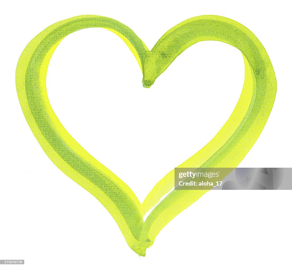 Green painted heart on a white background