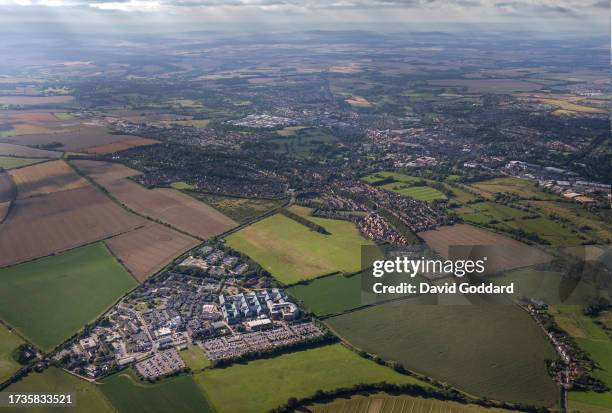In an aerial view, Salisbury District Hospital, on August 9,2023 in Salisbury, United Kingdom.