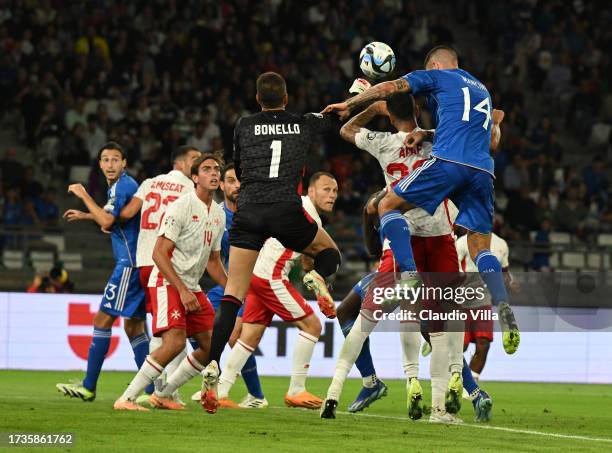 Gianluca Mancini of Italy in action during the UEFA EURO 2024 European qualifier match between Italy and Malta at Stadio San Nicola on October 14,...