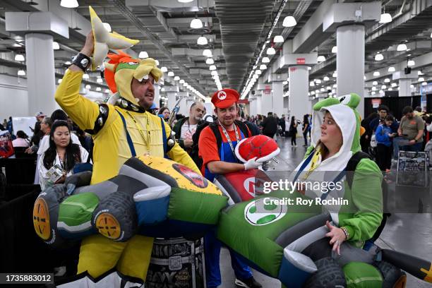 Cosplayers posing as Mario Kart characters attend New York Comic Con 2023 - Day 3 at Javits Center on October 14, 2023 in New York City.