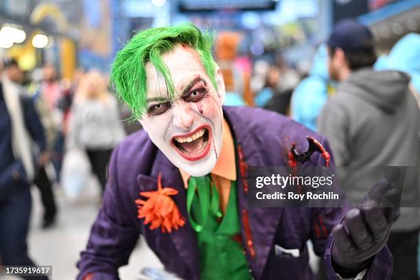 Cosplayer poses as Joker during New York Comic Con 2023 - Day 3 at Javits Center on October 14, 2023 in New York City.