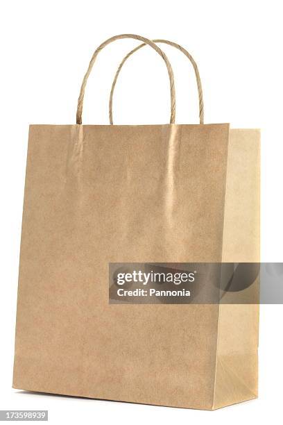 shopping bag on white - kraft bag stock pictures, royalty-free photos & images
