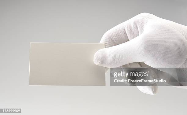 white card/white gloved hand/copy space - upper class stock pictures, royalty-free photos & images