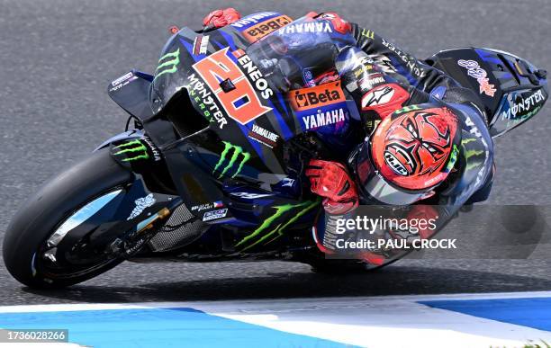 Monster Energy Yamaha's French rider Fabio Quartararo competes during the first qualifying session of the MotoGP Australian Grand Prix at Phillip...