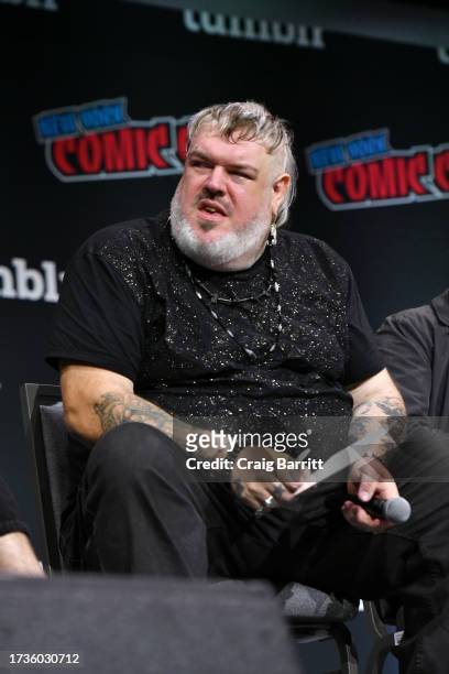 Kristian Nairn speaks at a panel during New York Comic Con 2023 - Day 3 at Javits Center on October 14, 2023 in New York City.