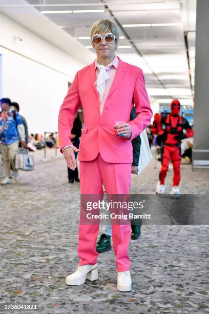 Cosplayer dressed as Elton John Barbie poses New York Comic Con 2023 - Day 3 at Javits Center on October 14, 2023 in New York City.