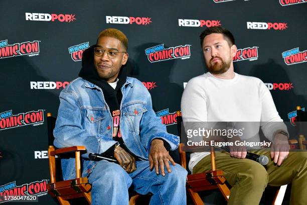 Kid Cudi and Marco Locati speak at a panel announcing the comic book "Moon Man" during New York Comic Con 2023 - Day 3 at Javits Center on October...