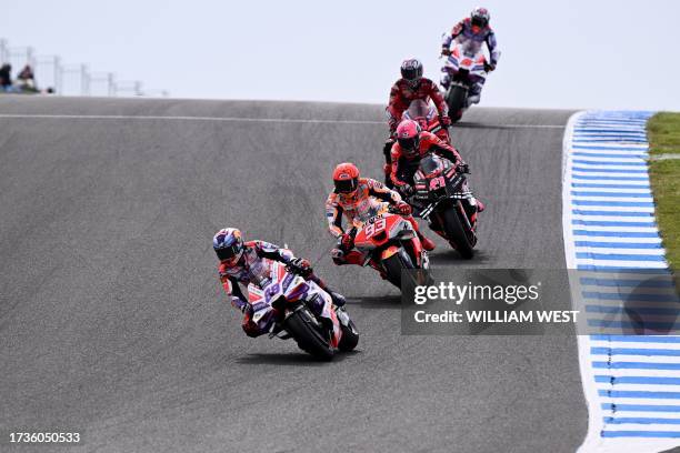 Prima Pramac's Spanish rider Jorge Martin leads the pack during the second free practice session of the MotoGP Australian Grand Prix at Phillip...