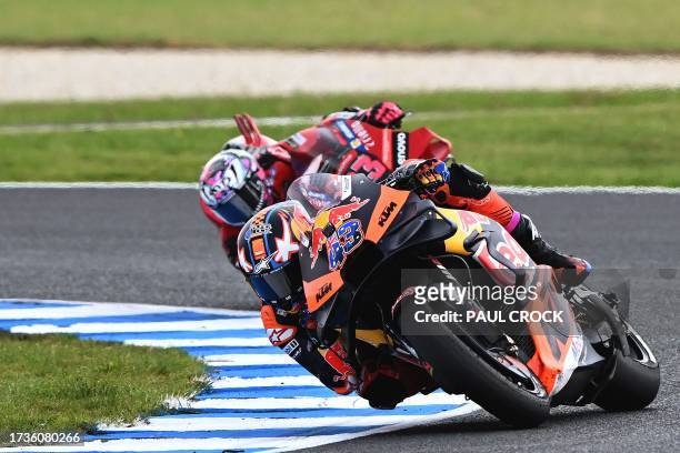 Red Bull KTM Factory Racing's Australian Jack Miller competes during the first qualifying session of the MotoGP Australian Grand Prix at Phillip...
