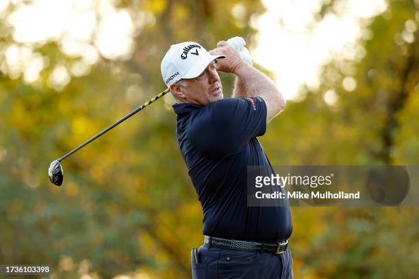 Rod Pampling of Australia hits a tee shot on the second hole during the second round of the SAS Championship at Prestonwood Country Club on October...