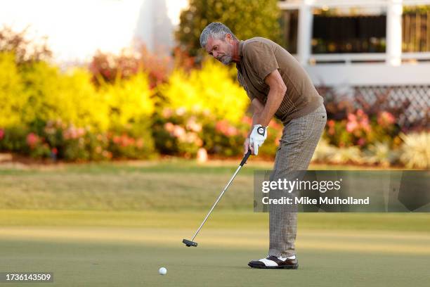 Jesper Parnevik of Sweden hits a putt on the first hole during the second round of the SAS Championship at Prestonwood Country Club on October 14,...