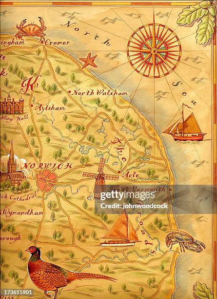 illustrazioni stock, clip art, cartoni animati e icone di tendenza di vecchia mappa - rosa dei venti