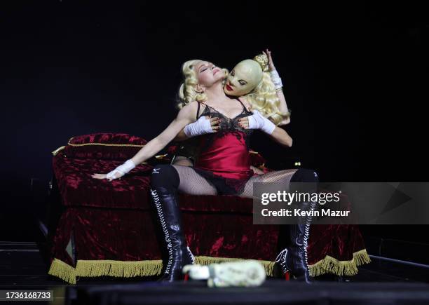 Madonna performs during opening night of The Celebration Tour at The O2 Arena on October 14, 2023 in London, England.