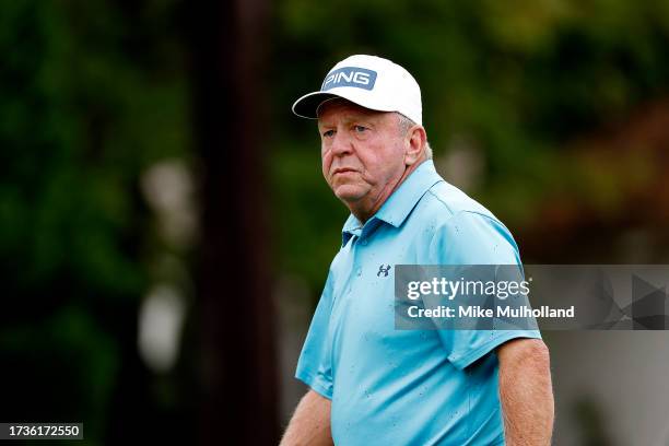 Billy Mayfair of the United States looks on after playing the first hole during the second round of the SAS Championship at Prestonwood Country Club...