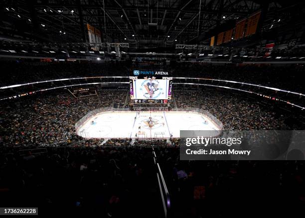 General view of PPG PAINTS Arena at the start of the third period between the Pittsburgh Penguins and the Calgary Flames at PPG PAINTS Arena on...