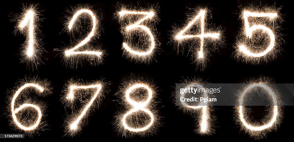 Numbers written with a sparkler
