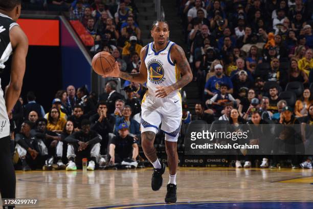 Rodney McGruder of the Golden State Warriors dribbles the ball during the game against the San Antonio Spurs on October 20, 2023 at Chase Center in...