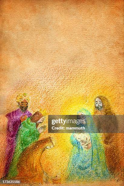 christmas nativity with wise men - catholic church christmas stock illustrations