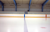 A blue and red line on an ice rink