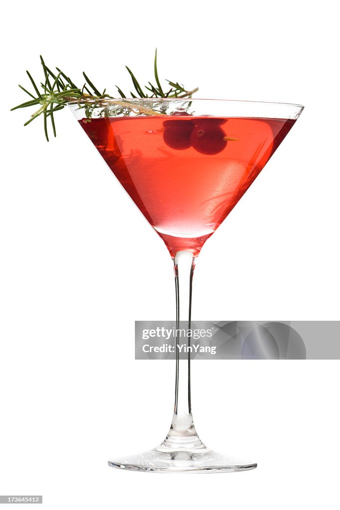Martini Glass of Cosmopolitan Cocktail, Red Alcoholic Beverage on White