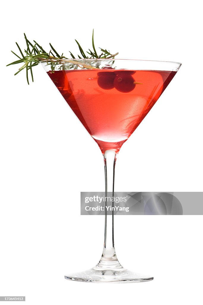 Taça de martíni de coquetéis cosmopolitas, vermelho bebidas alcoólicas no branco