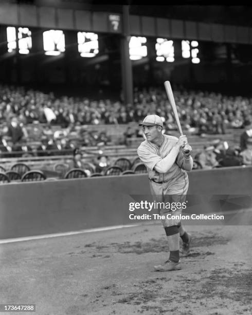 Aloysius H. Simmons of the Philadelphia Athletics swinging a bat in 1924.