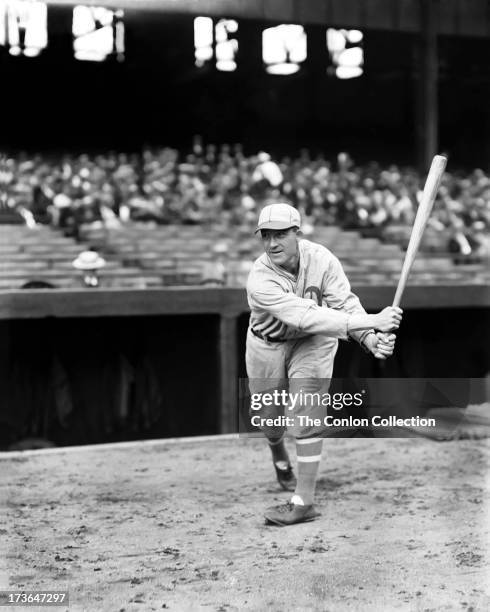 Aloysius H. Simmons of the Philadelphia Athletics swinging a bat in 1928.