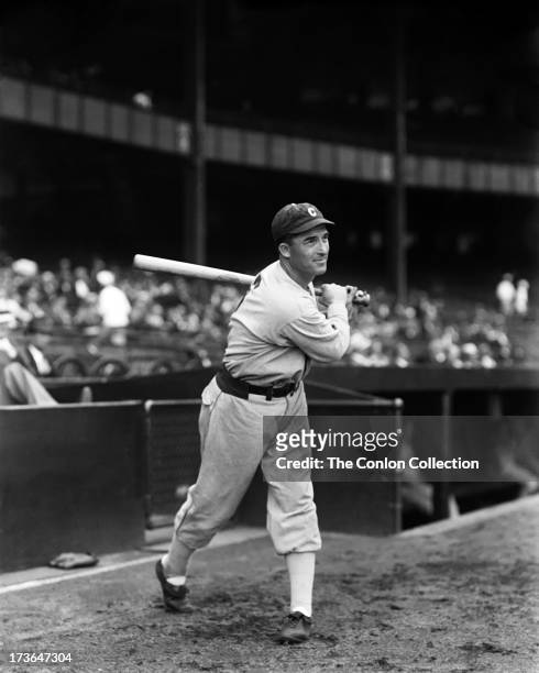 Aloysius H. Simmons of the Chicago White Sox swinging a bat in 1933.