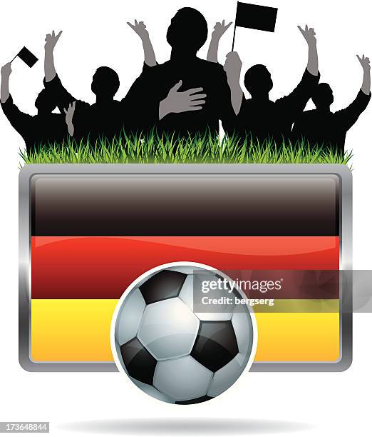 fußball-fan mit flagge von deutschland - deutschland fans stock-grafiken, -clipart, -cartoons und -symbole