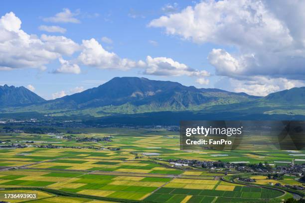 aso's fields and mount aso, japan's agriculture - agriculture training institute peshawar stock pictures, royalty-free photos & images