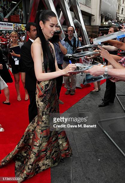 Tao Okamoto attends the UK Premiere of 'The Wolverine' at Empire Leicester Square on July 16, 2013 in London, England.