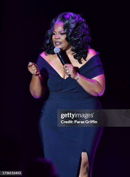 Comedian Mo'Nique performs onstage during The Bridge Comedy Show at Stockbridge Amphitheater on October 14, 2023 in Stockbridge, Georgia.